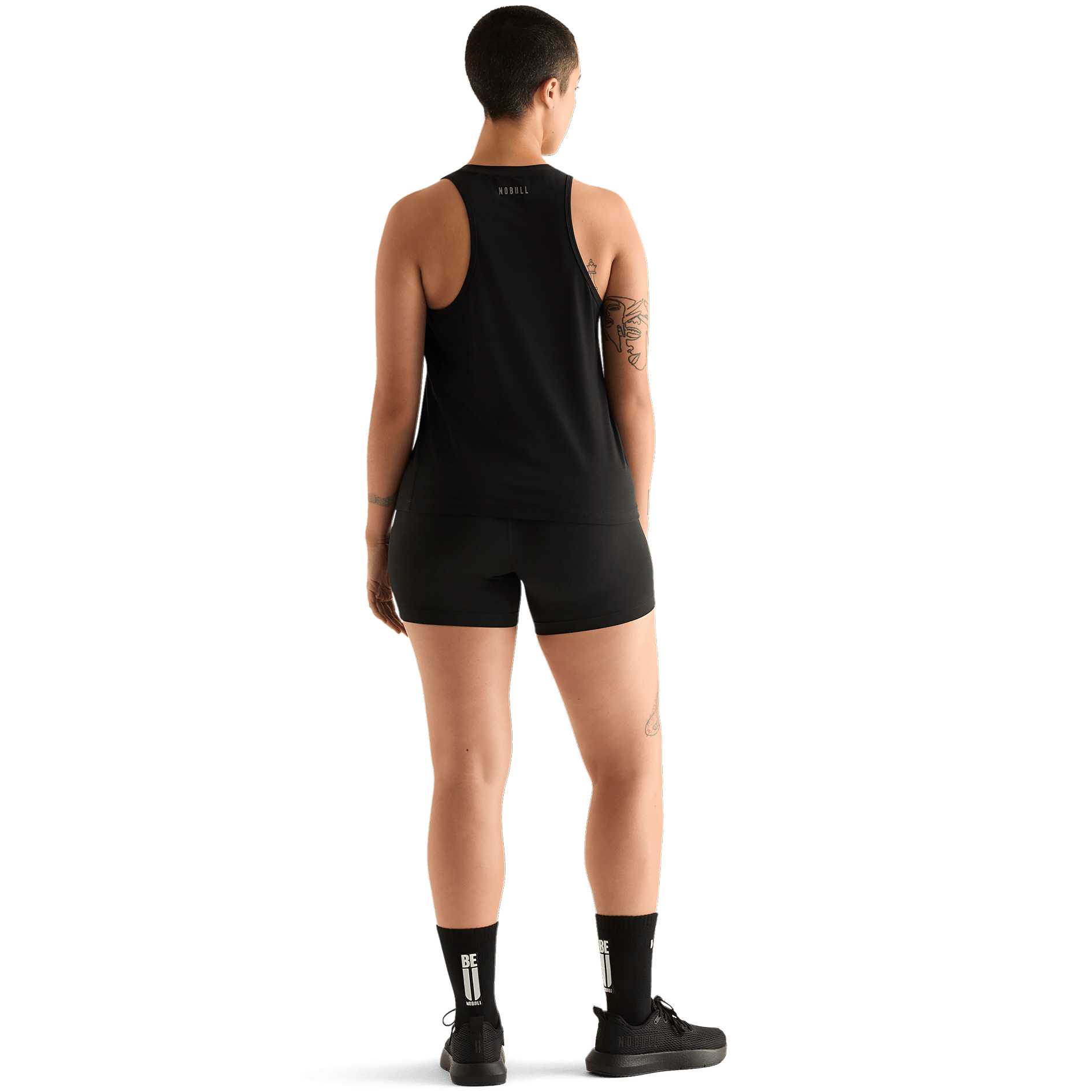 Women's Full Body Black Be U Crew Sock Back Angle.
