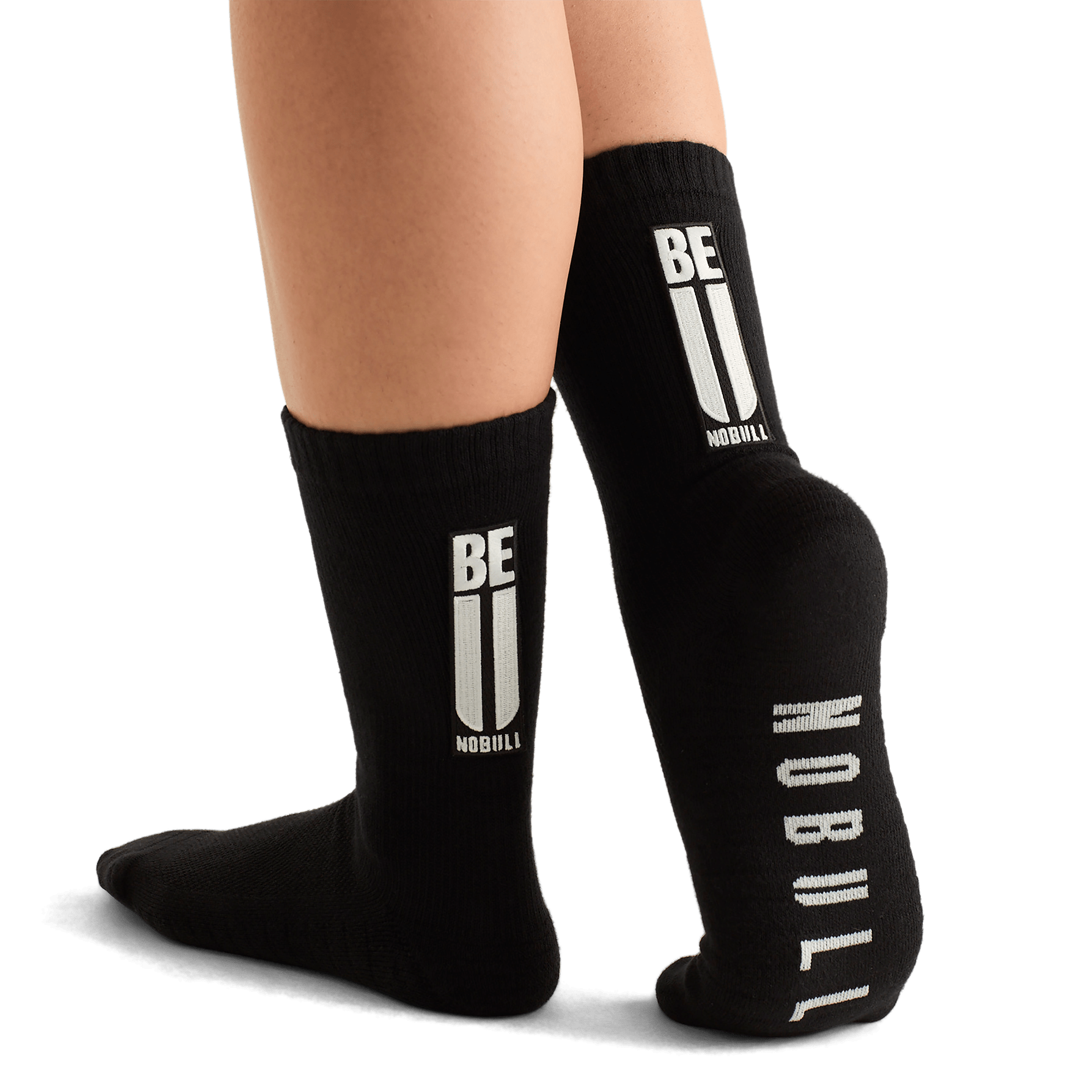 Woman Wearing Black Be U Crew Sock.