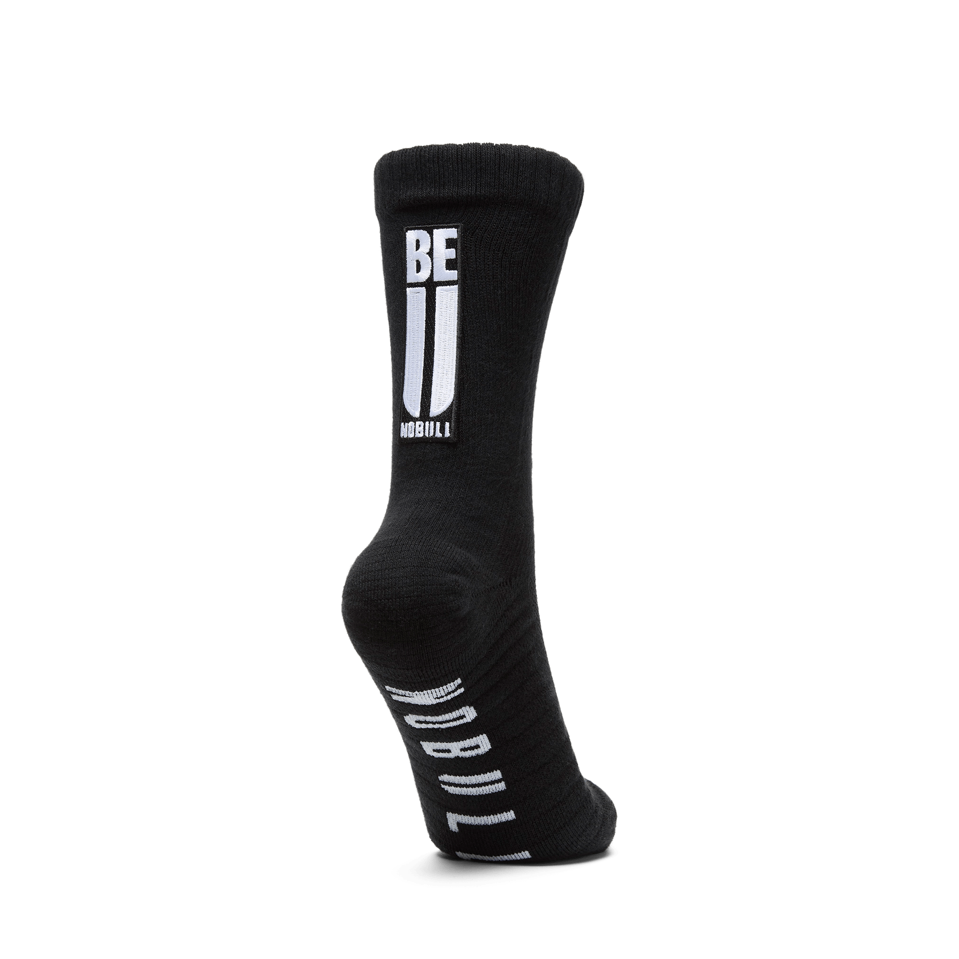 Black Be U Crew Sock Back Silhouette Angle.
