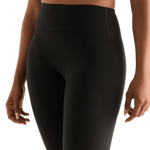Black Women's High-Rise Matte Tight 25" Front Detail Angle.
