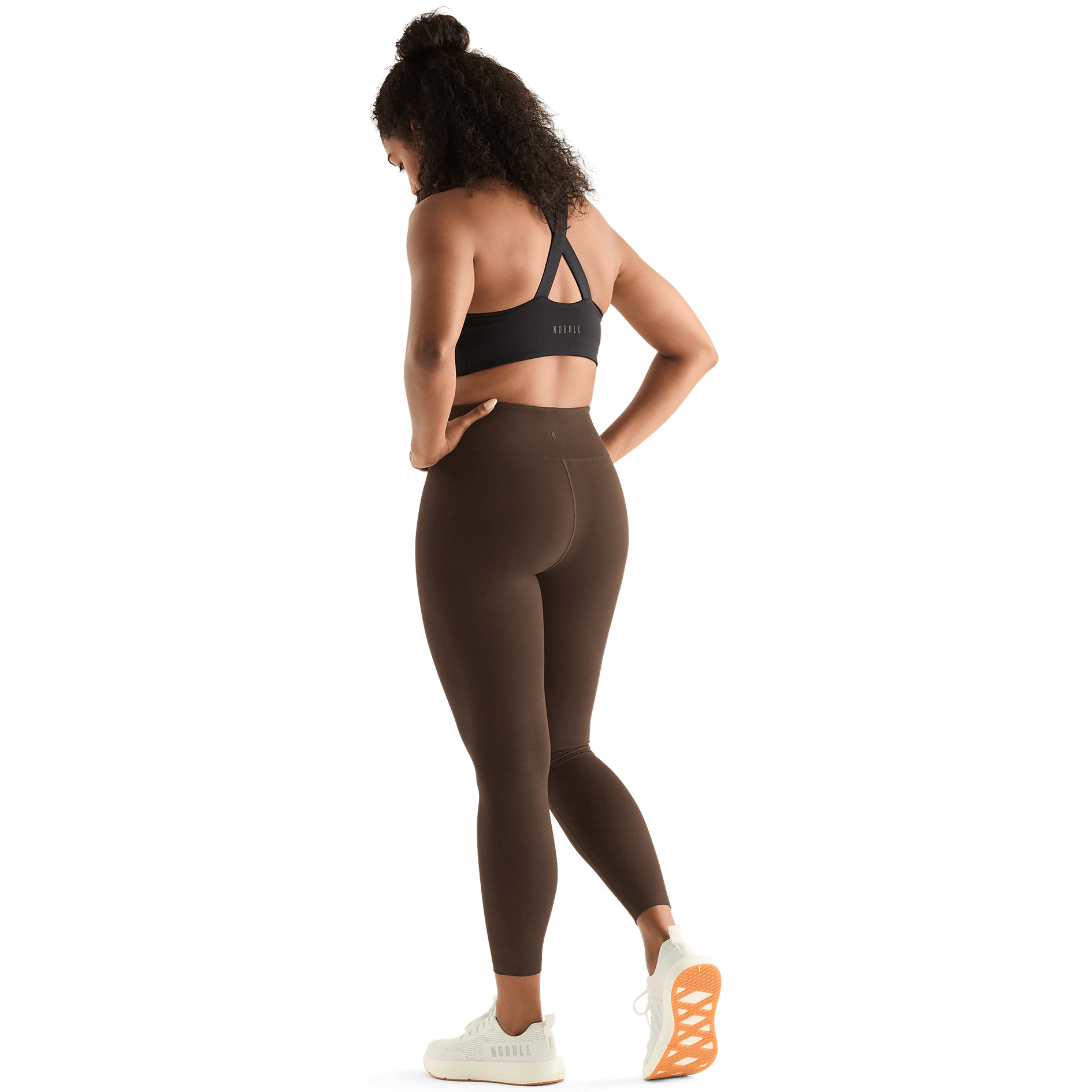 Chocolate Women's High-Rise Matte Tight 25" Back Angle.