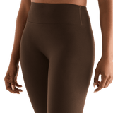 Chocolate Women's High-Rise Matte Tight 25" Front Detail Angle.