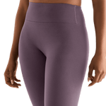 Black Plum Women's High-Rise Matte Tight 25" Front Detail Angle.