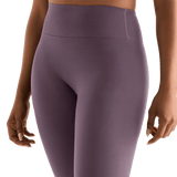 Black Plum Women's High-Rise Matte Tight 25" Front Detail Angle.