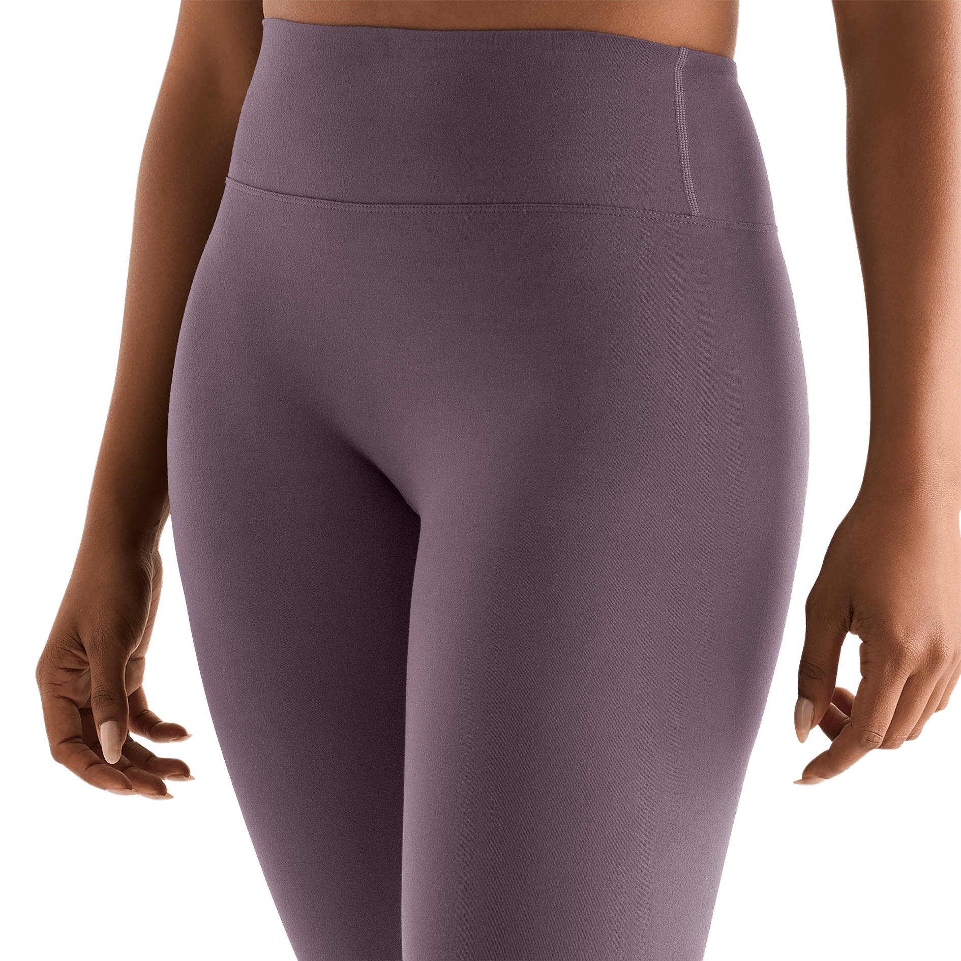 Black Plum Women's High-Rise Matte Tight 25" Front Detail Angle.