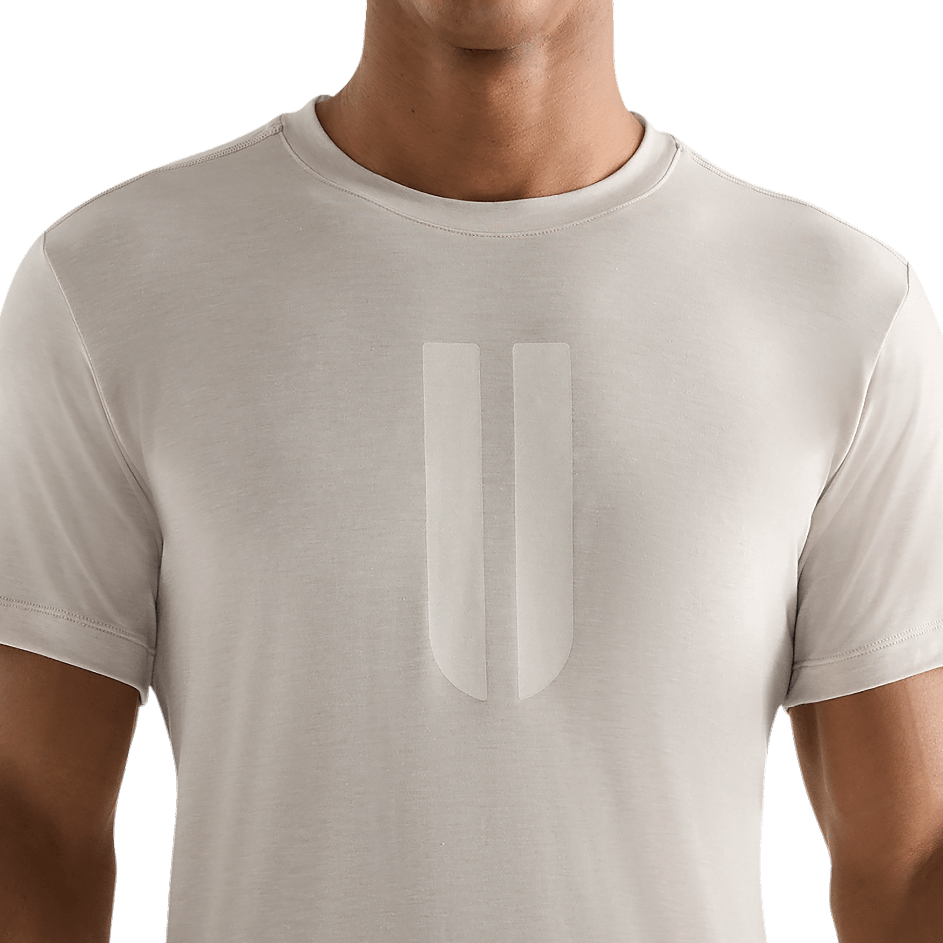 Oatmeal Men's U Tee Detail Angle.