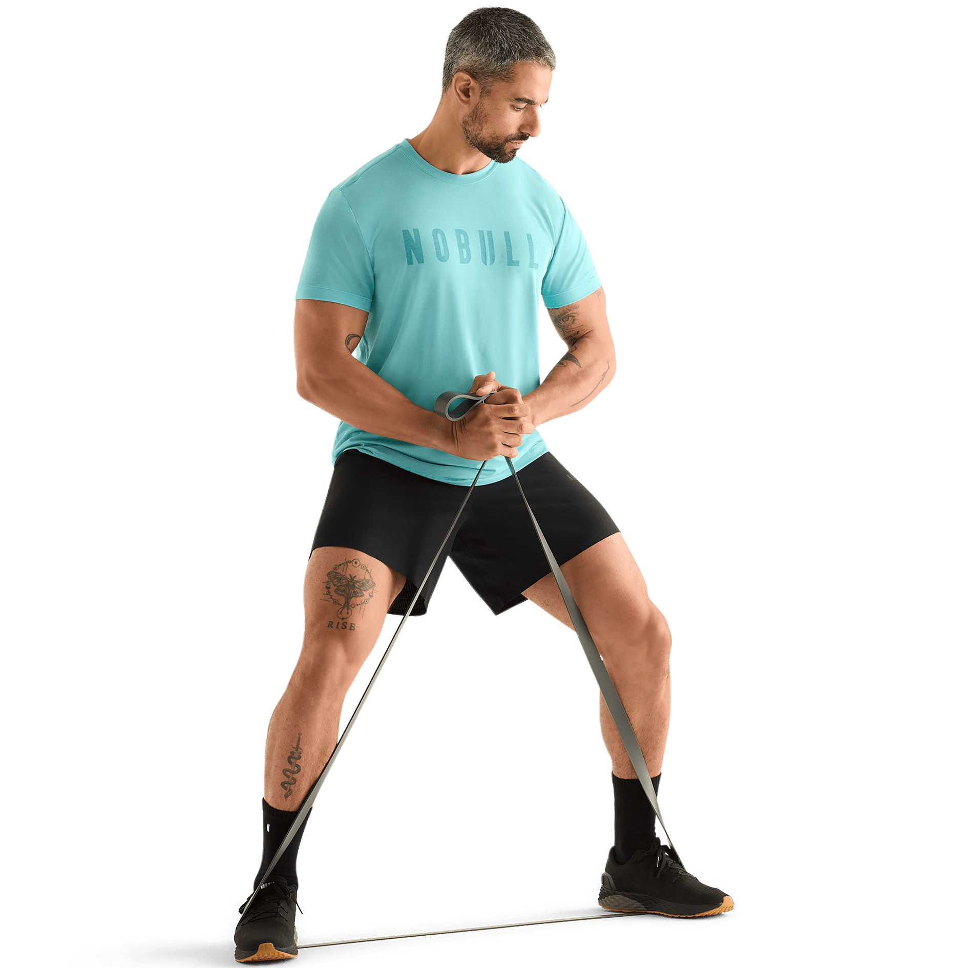 Aqua Heather Men's NOBULL Tee Action Shot.