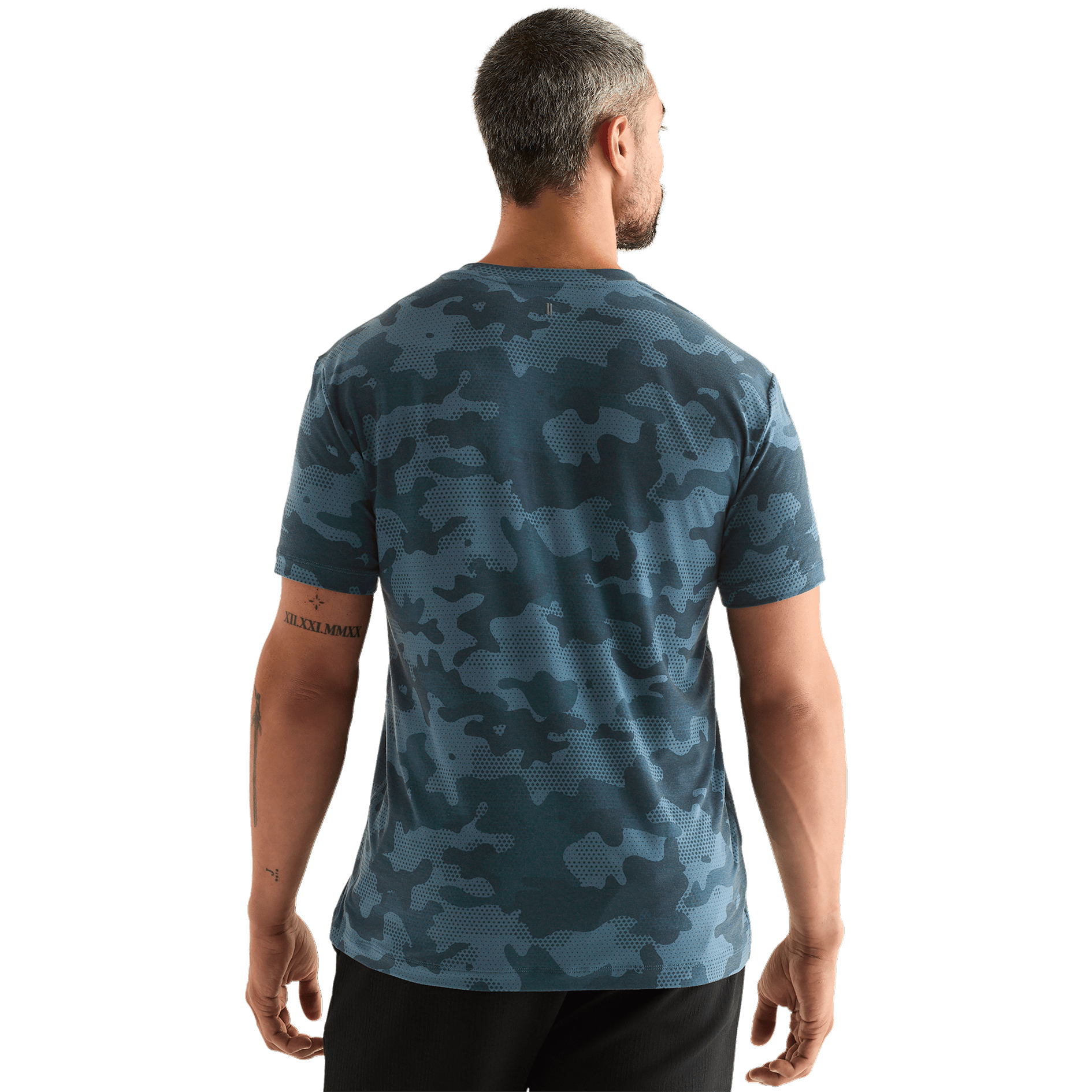 Coastal Blue Camo NOBULL Men's Tee Back Angle.
