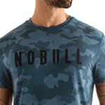 Coastal Blue Camo NOBULL Men's Tee Front Detail Angle.