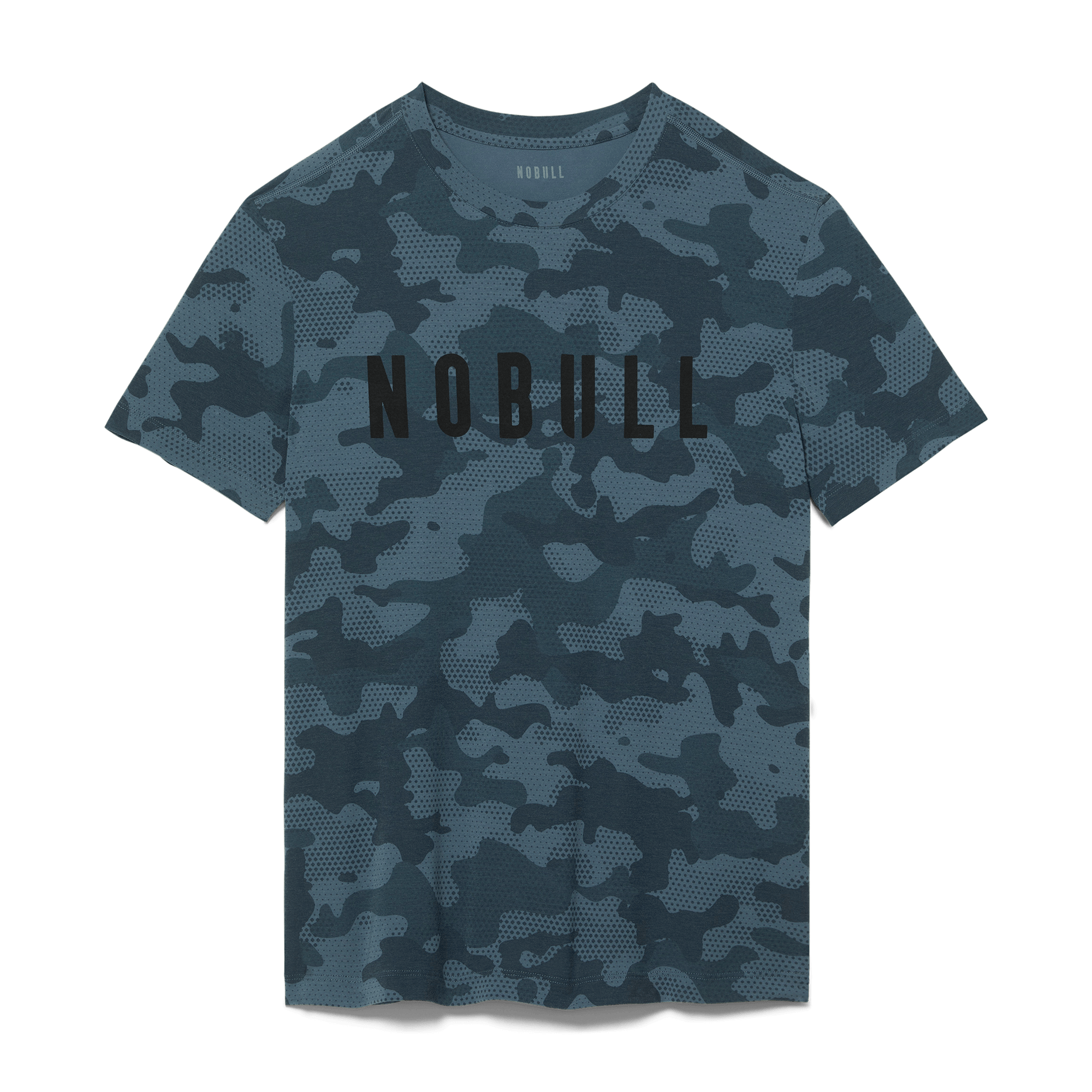Coastal Blue Camo NOBULL Men's Tee Front Silhouette Angle.