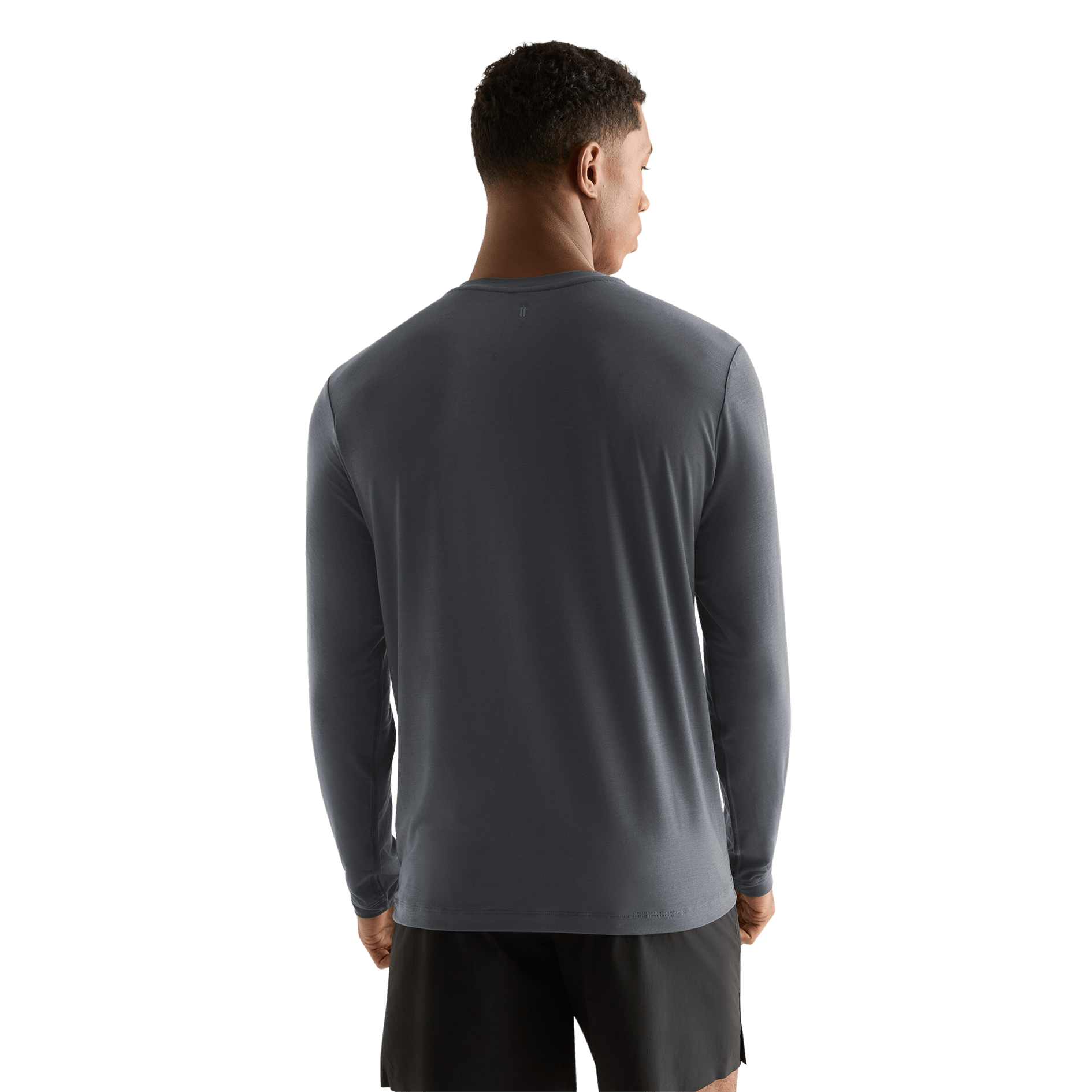 Charcoal Heather Men's NOBULL Long Sleeve Tee Back Angle.
