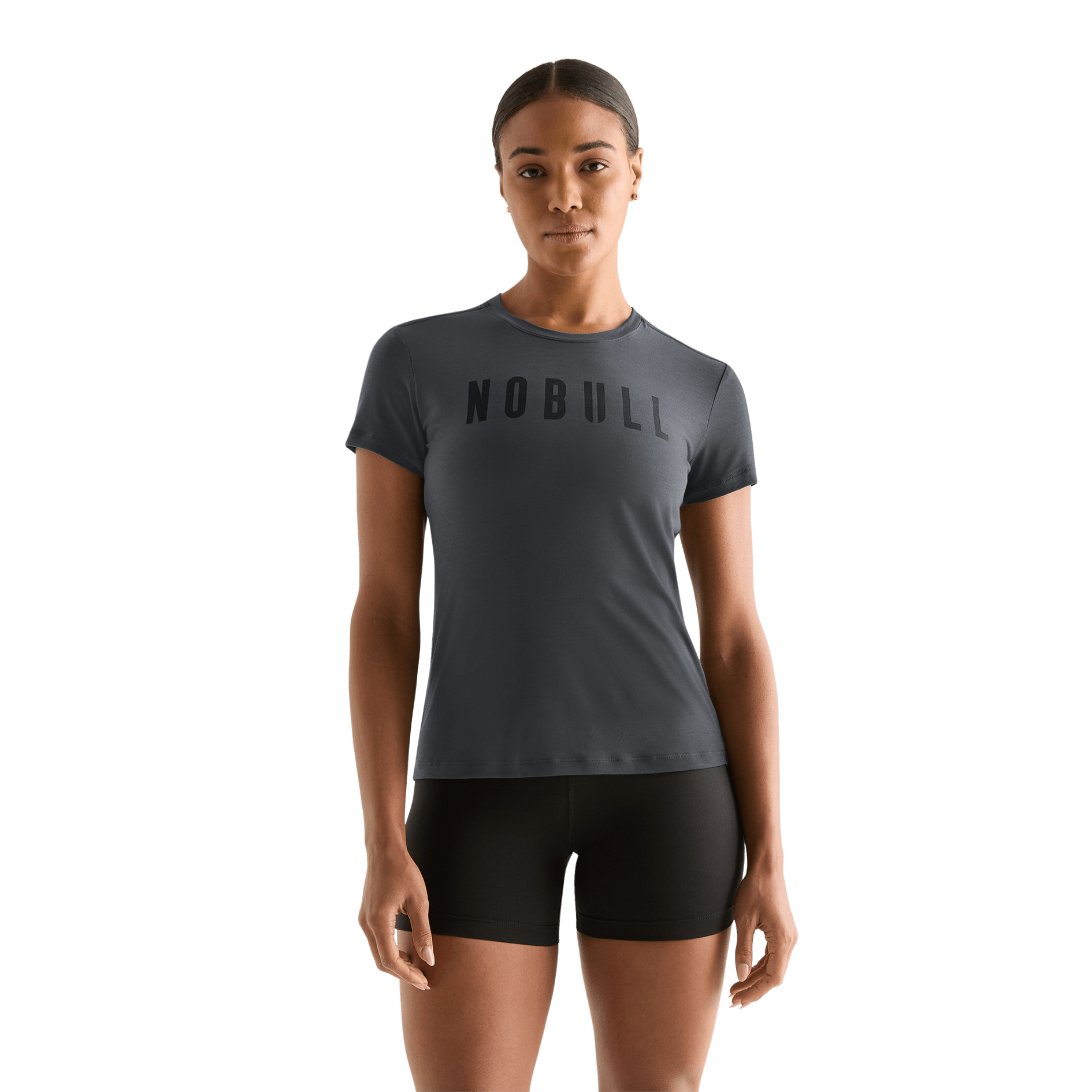 Charcoal Heather Women's NOBULL Tee Front Angle.