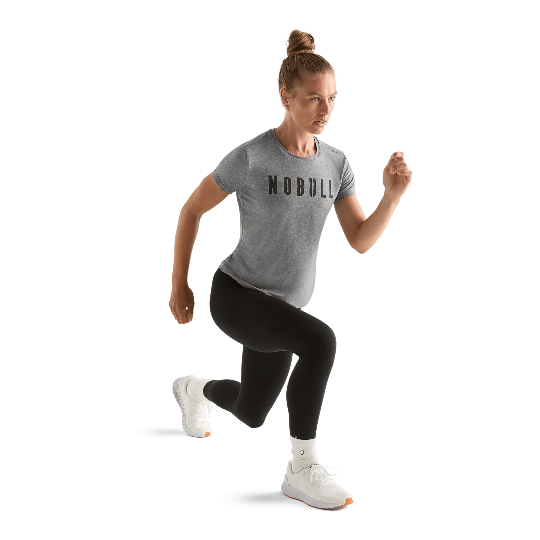 Heather Gray Women's NOBULL Tee Action Shot Angle.