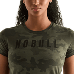 Dark Army Camo Women's NOBULL Tee Front Detail Angle.