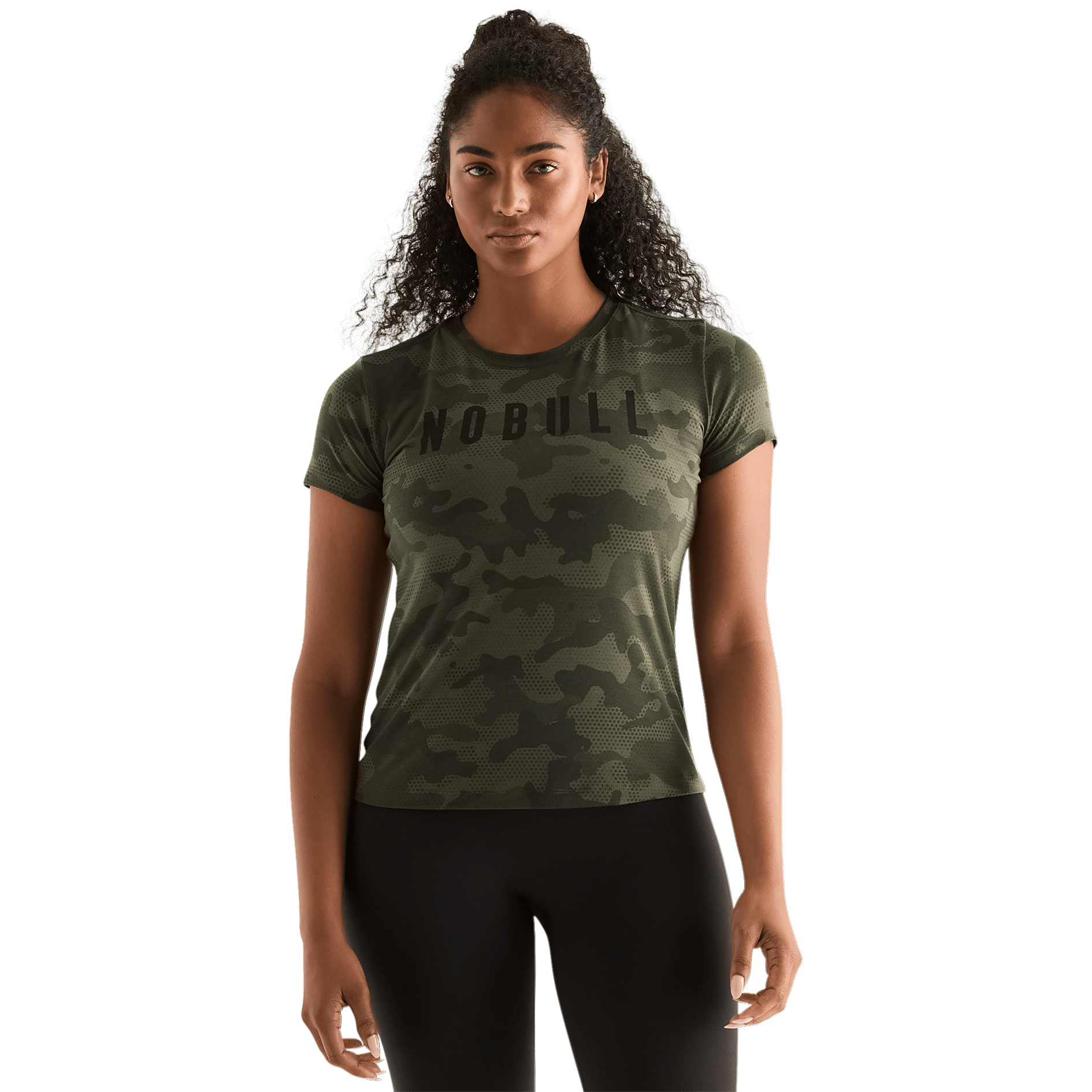 Dark Army Camo Women's NOBULL Tee Front Angle.