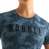 Coastal Blue Camo Women's NOBULL Tee Front Detail Angle.