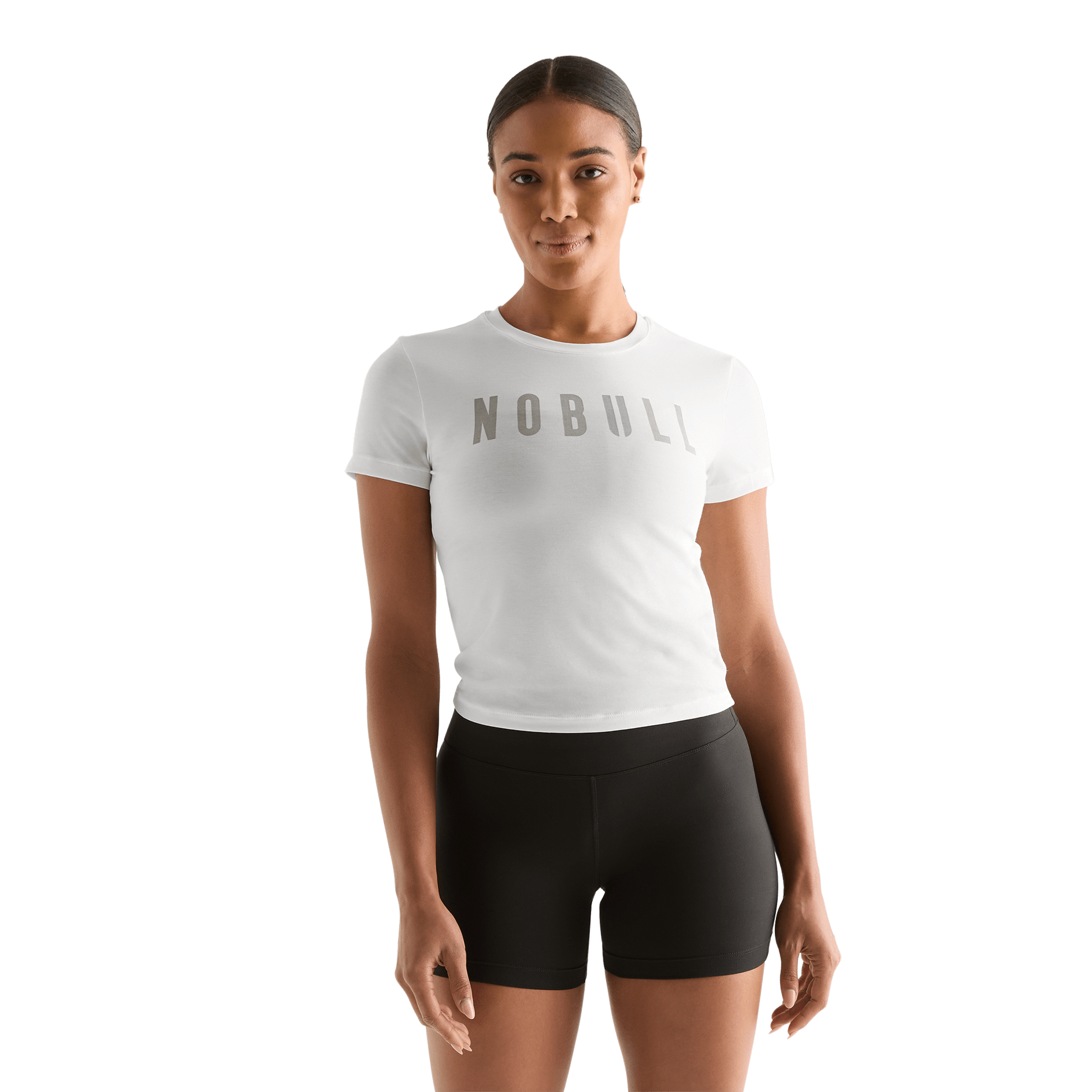 White Women's NOBULL Fitted Tee Front Angle.