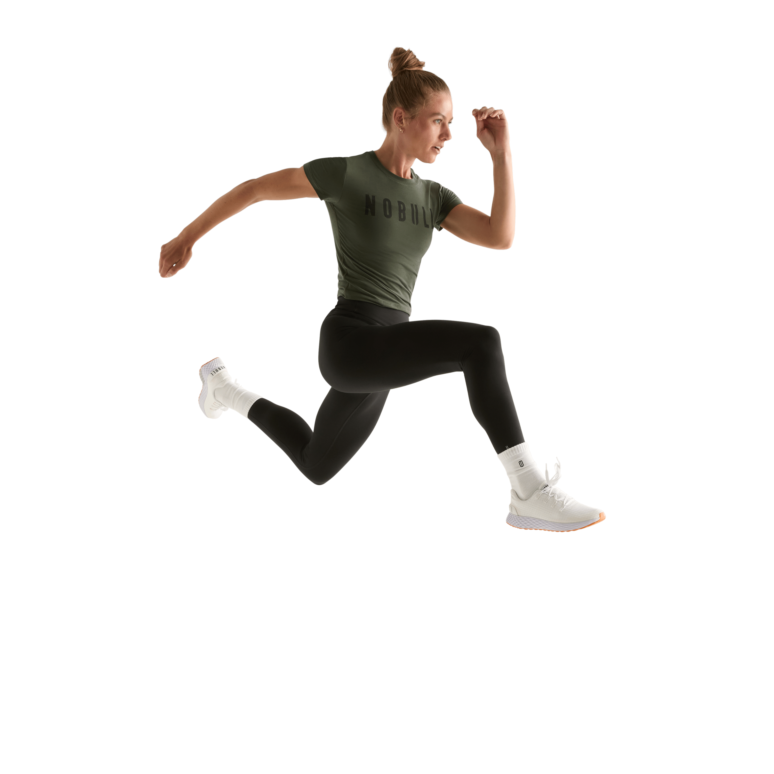 Dark Army Women's NOBULL Fitted Tee Action Shot Angle.