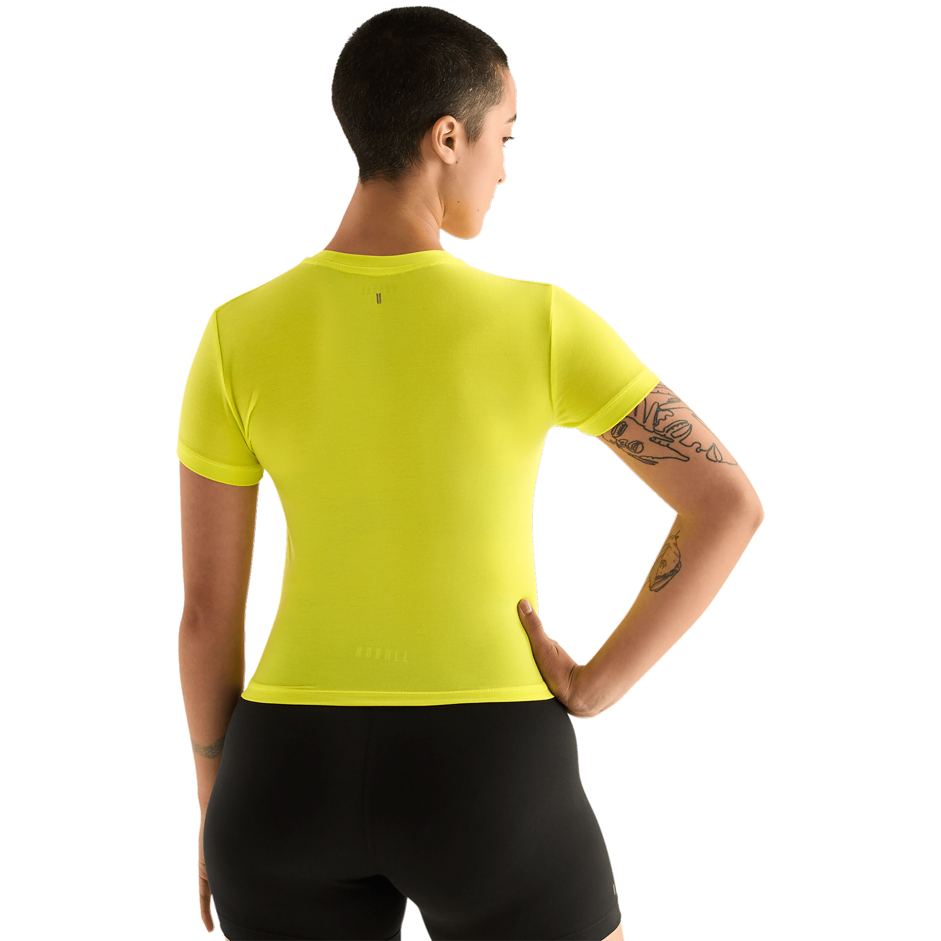 Neon Yellow Women's Fitted Tee Back Angle.