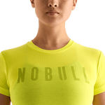 Neon Yellow Women's Fitted Tee Front Detail Angle.