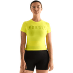 Neon Yellow Women's Fitted Tee Front Angle.