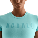 Aqua Heather Women's Fitted Tee Front Detail Angle.