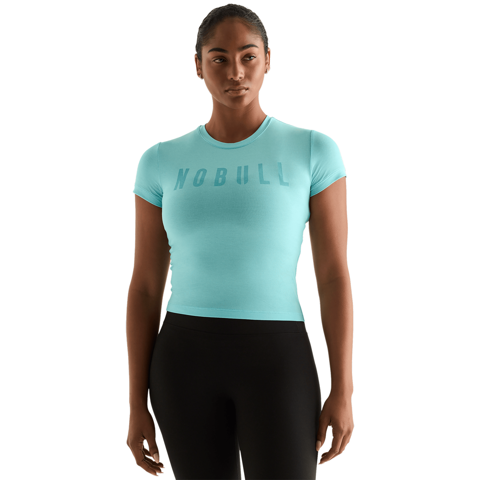 Aqua Heather Women's Fitted Tee Front Angle.