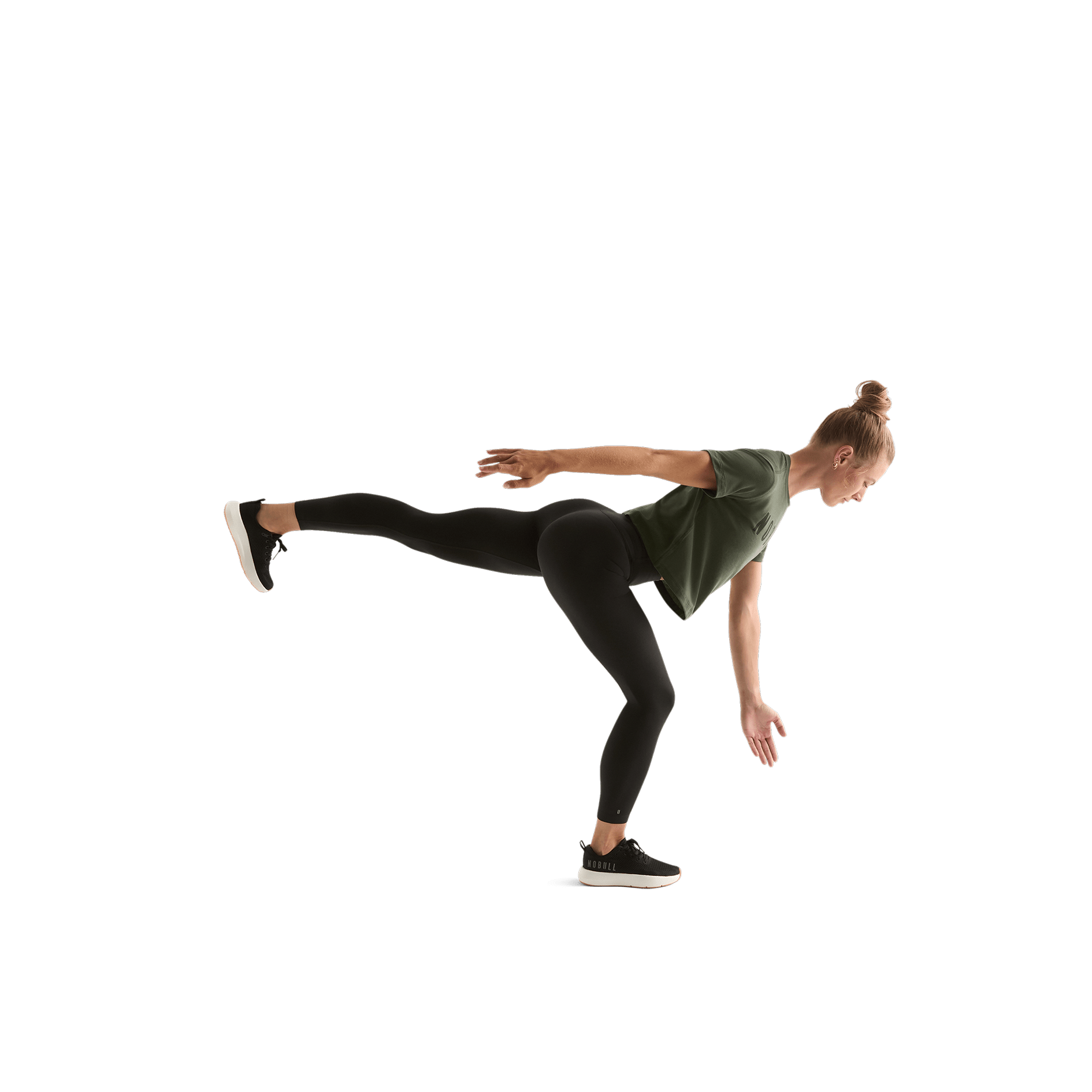 Dark Army Women's NOBULL Boxy Tee Action Shot Angle.