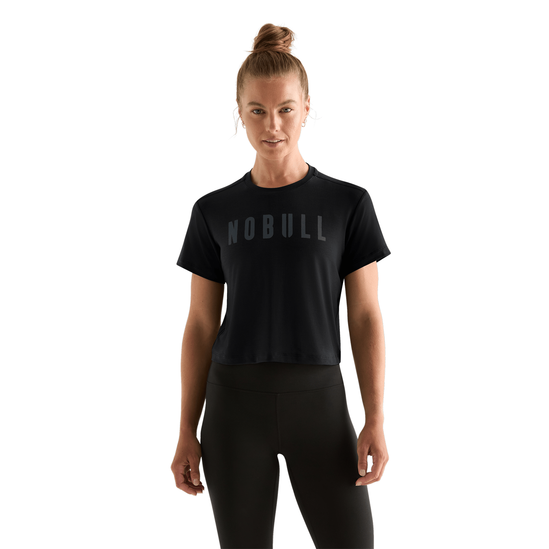 Black Women's NOBULL Boxy Tee Front Angle.