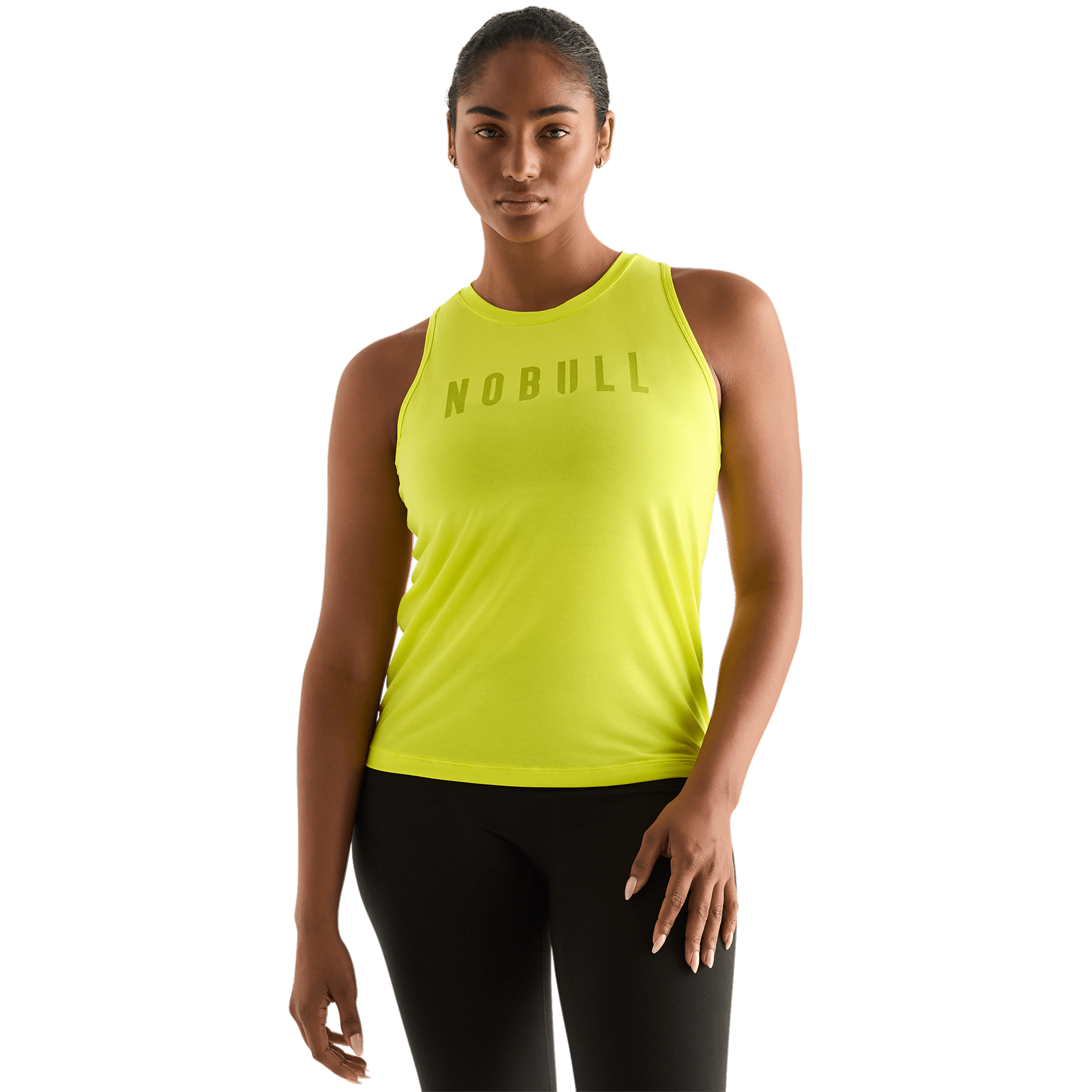 Neon Yellow Women's High-Neck Tank Front Angle.