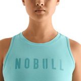 Aqua Heather Women's High-Neck Tank Front Detail Angle.