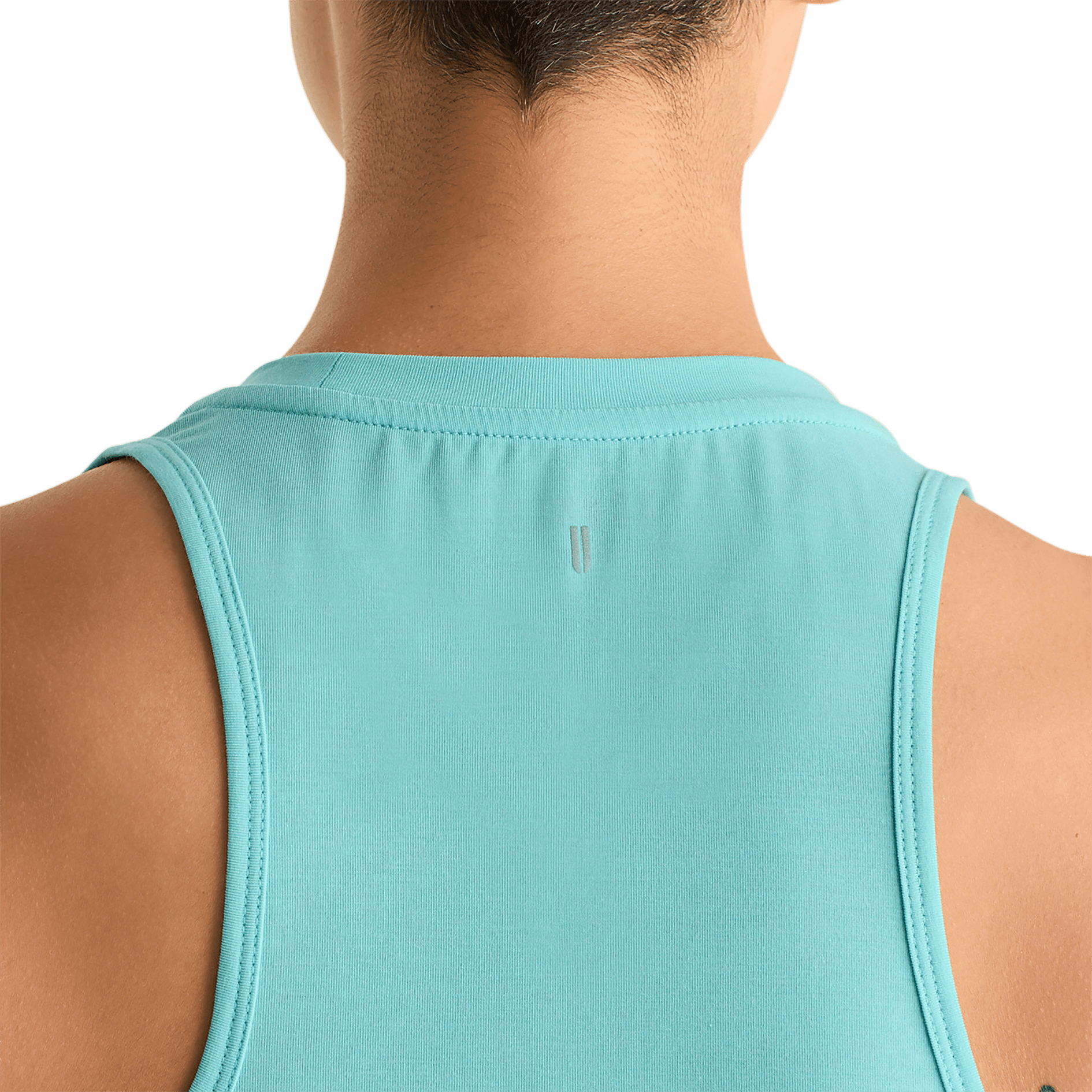 Aqua Heather Women's High-Neck Tank Back Detail Angle.