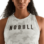 Light Grey Camo Women's High-Neck Tank Front Detail Angle.
