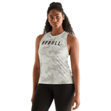 Light Grey Camo Women's High-Neck Tank Front Angle.