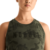 Dark Army Camo Women's High-Neck Tank Front Detail Angle.