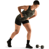 Dark Army Camo Women's High-Neck Tank Action Shot Angle.