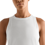 White Women's High-Neck Tank Detail Angle.