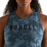 Coastal Blue Camo Women's High-Neck Tank Front Detail Angle.