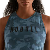 Coastal Blue Camo Women's High-Neck Tank Front Detail Angle.