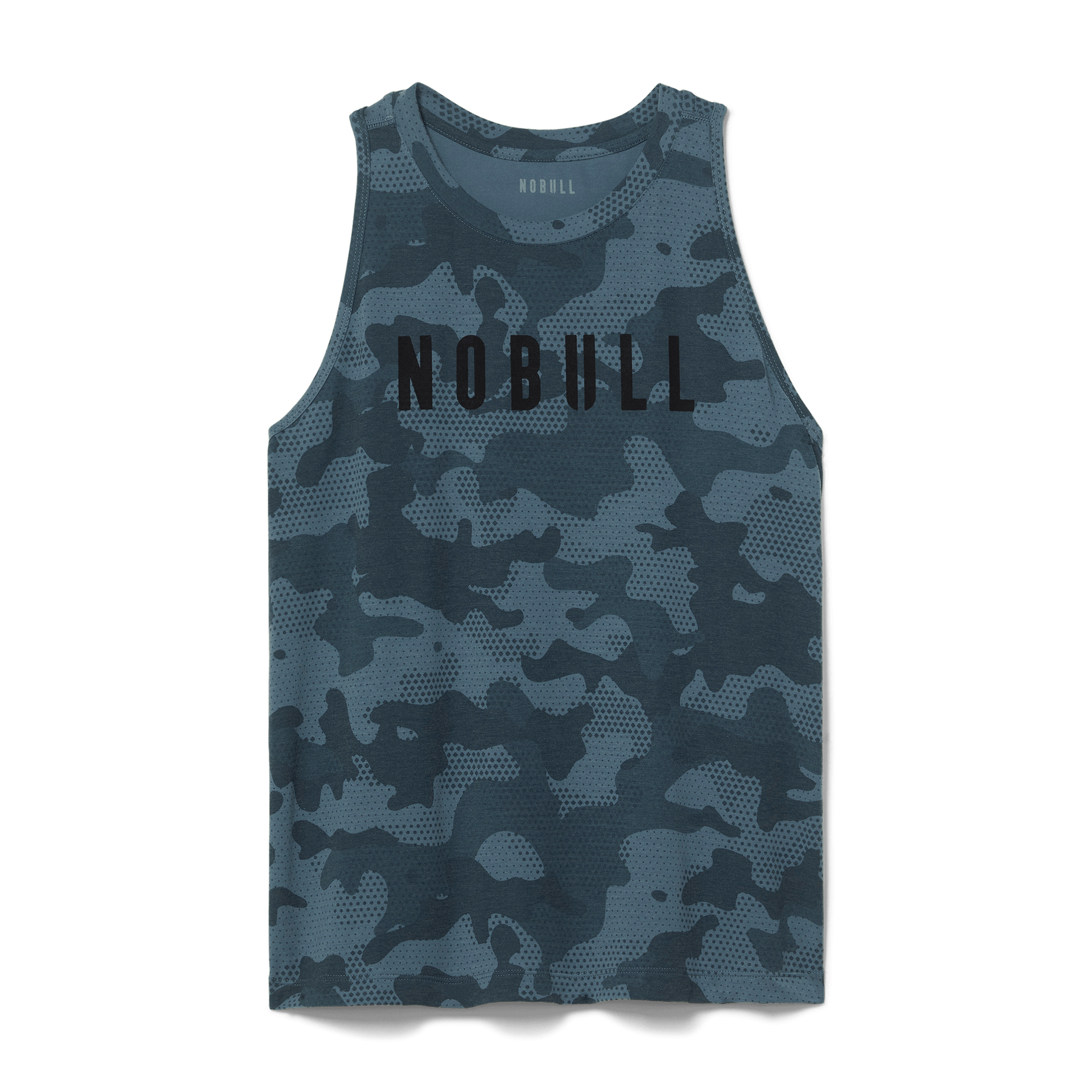 Coastal Blue Camo Women's High-Neck Tank Silhouette Angle.