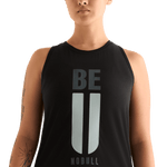 Black Women's Be U High-Neck Tank Front Detail Angle.