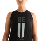Black Women's Be U High-Neck Tank Front Detail Angle.
