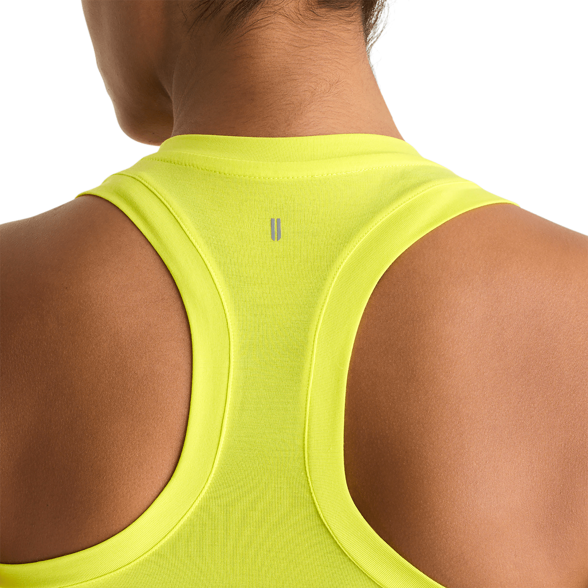 Neon Yellow Women's Fitted Tank Back Detail Angle.