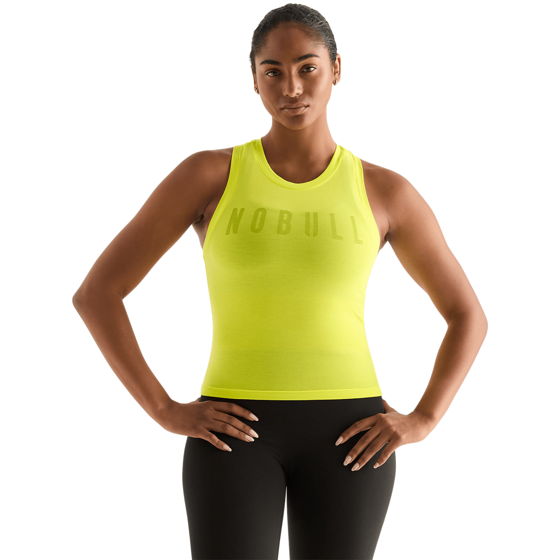 Neon Yellow Women's Fitted Tank Front Angle.
