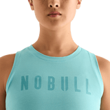 Aqua Heather Women's Fitted Tank Front Detail Angle.