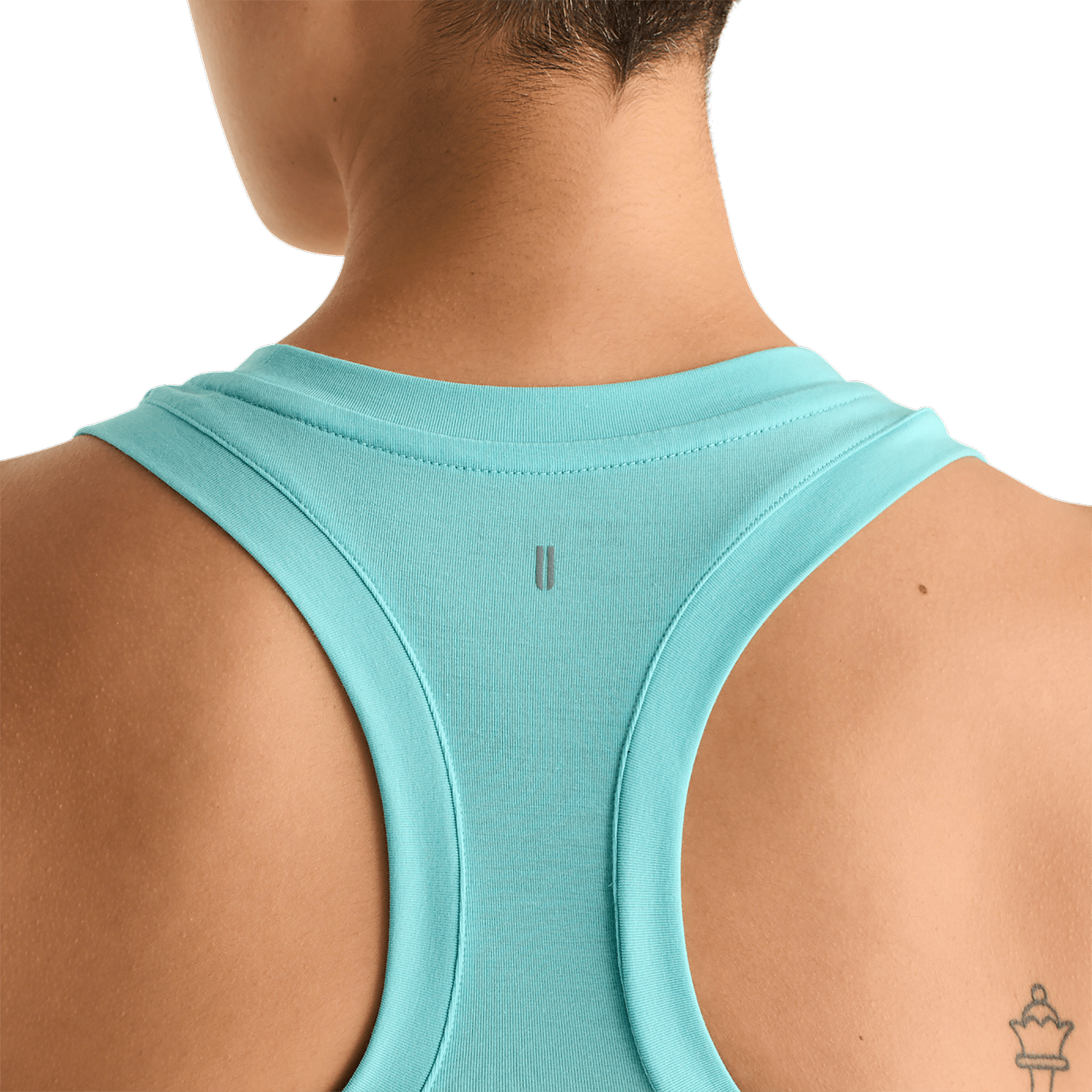Aqua Heather Women's Fitted Tank Back Detail Angle.