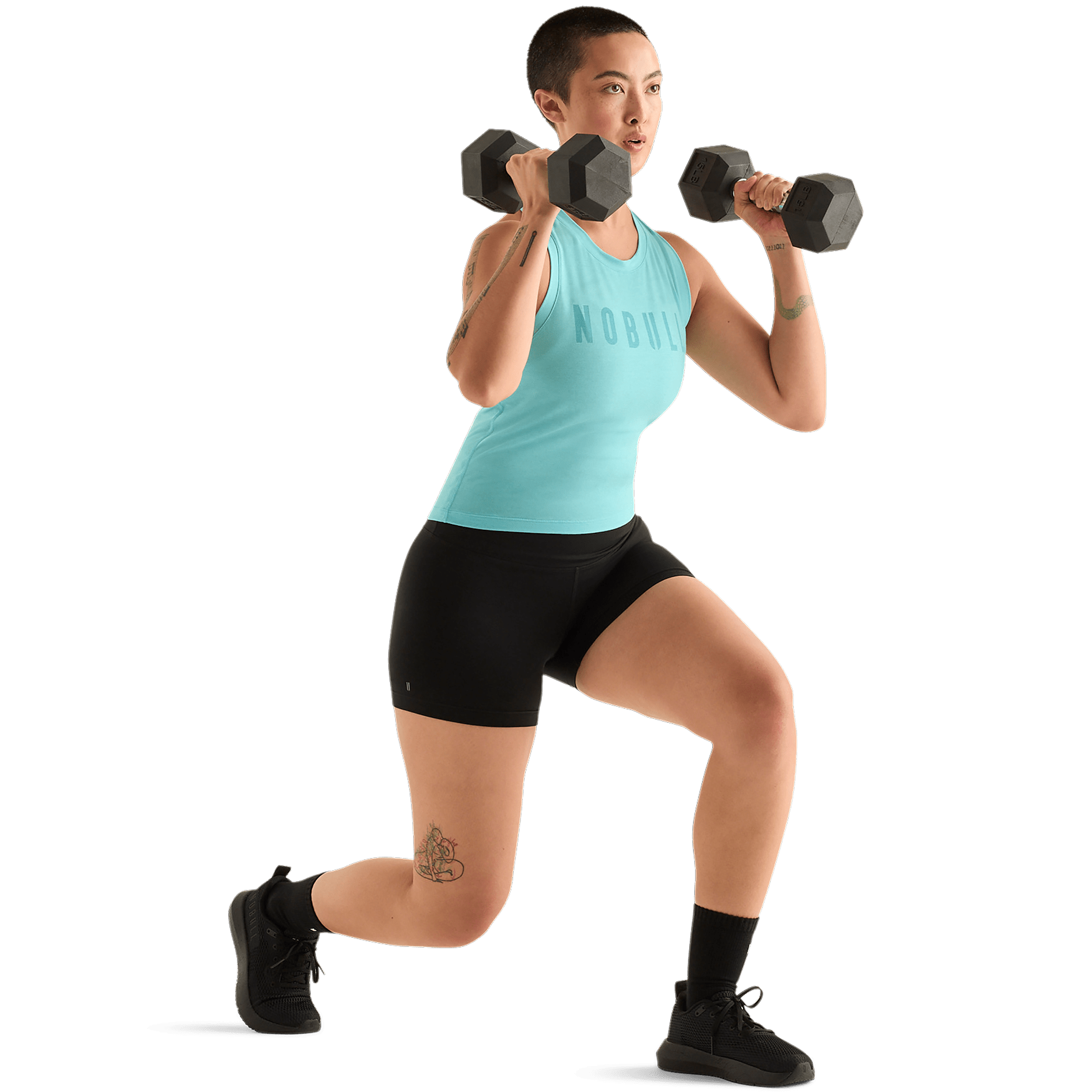 Aqua Heather Women's Fitted Tank Action Shot.