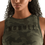 Dark Army Camo Women's Muscle Tank Front Detail Angle.