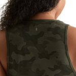 Dark Army Camo Women's Muscle Tank Back Detail Angle.