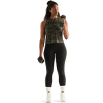 Dark Army Camo Women's Muscle Tank Action Shot Angle.
